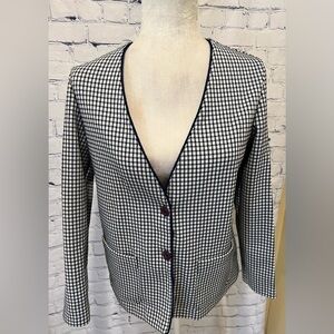 Cape Cod Match Mates Women's Blazer/Jacket Blue And White Houndstooth 10